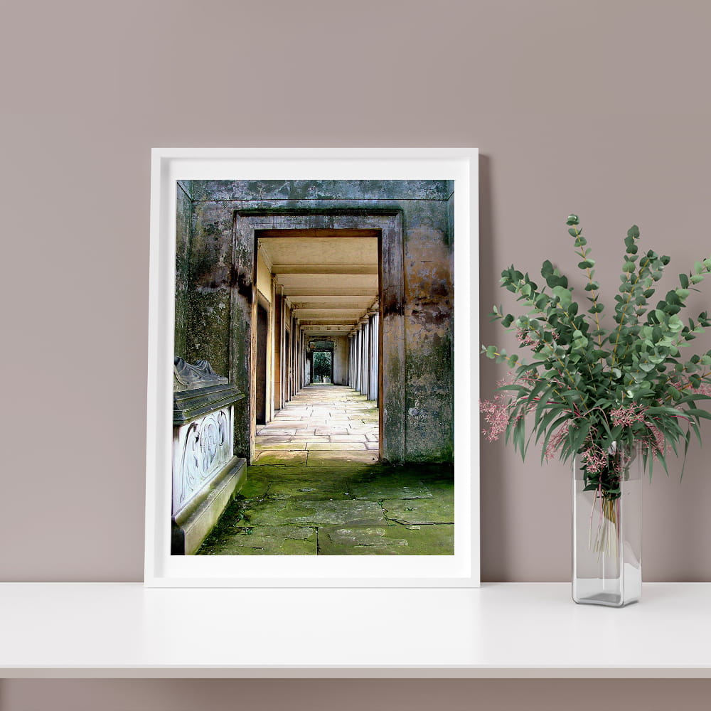 The Long Colonnade print on a shelf